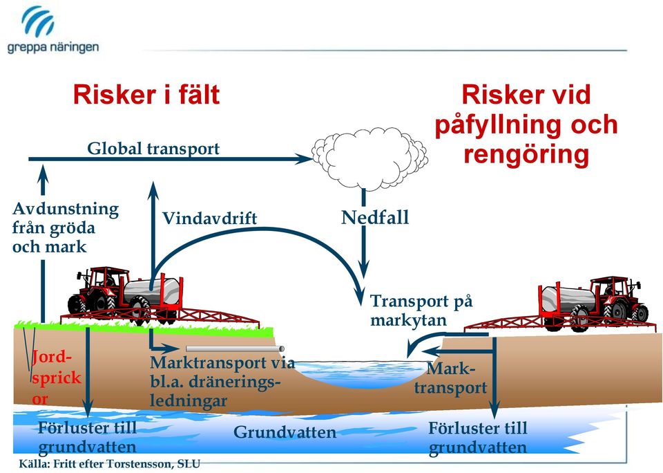 Förluster till grundvatten Källa: Fritt efter Torstensson, SLU Marktransport