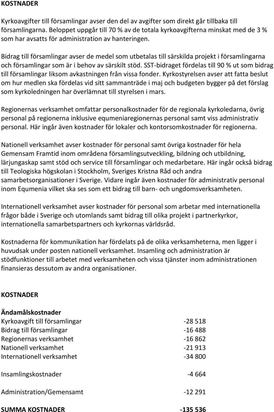 Bidrag till församlingar avser de medel som utbetalas till särskilda projekt i församlingarna och församlingar som är i behov av särskilt stöd.