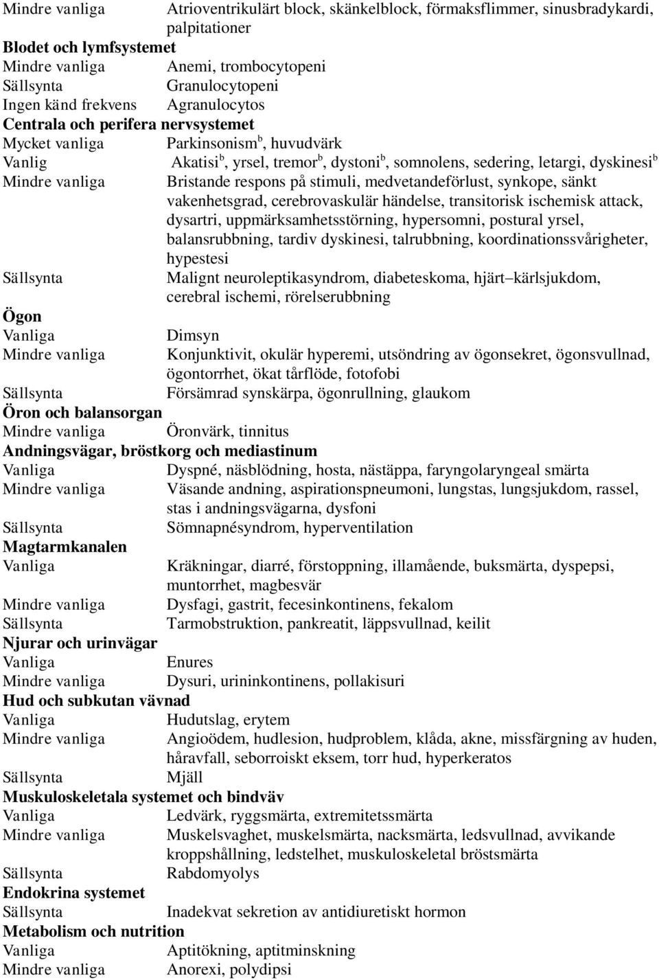 Bristande respons på stimuli, medvetandeförlust, synkope, sänkt vakenhetsgrad, cerebrovaskulär händelse, transitorisk ischemisk attack, dysartri, uppmärksamhetsstörning, hypersomni, postural yrsel,