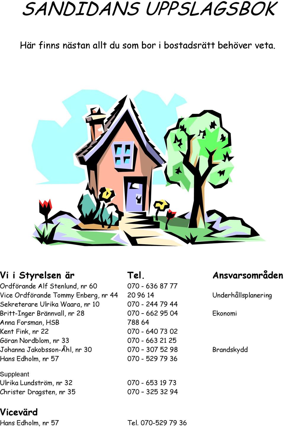 070-244 79 44 Britt-Inger Brännvall, nr 28 070 662 95 04 Ekonomi Anna Forsman, HSB 788 64 Kent Fink, nr 22 070-640 73 02 Göran Nordblom, nr 33 070-663 21 25