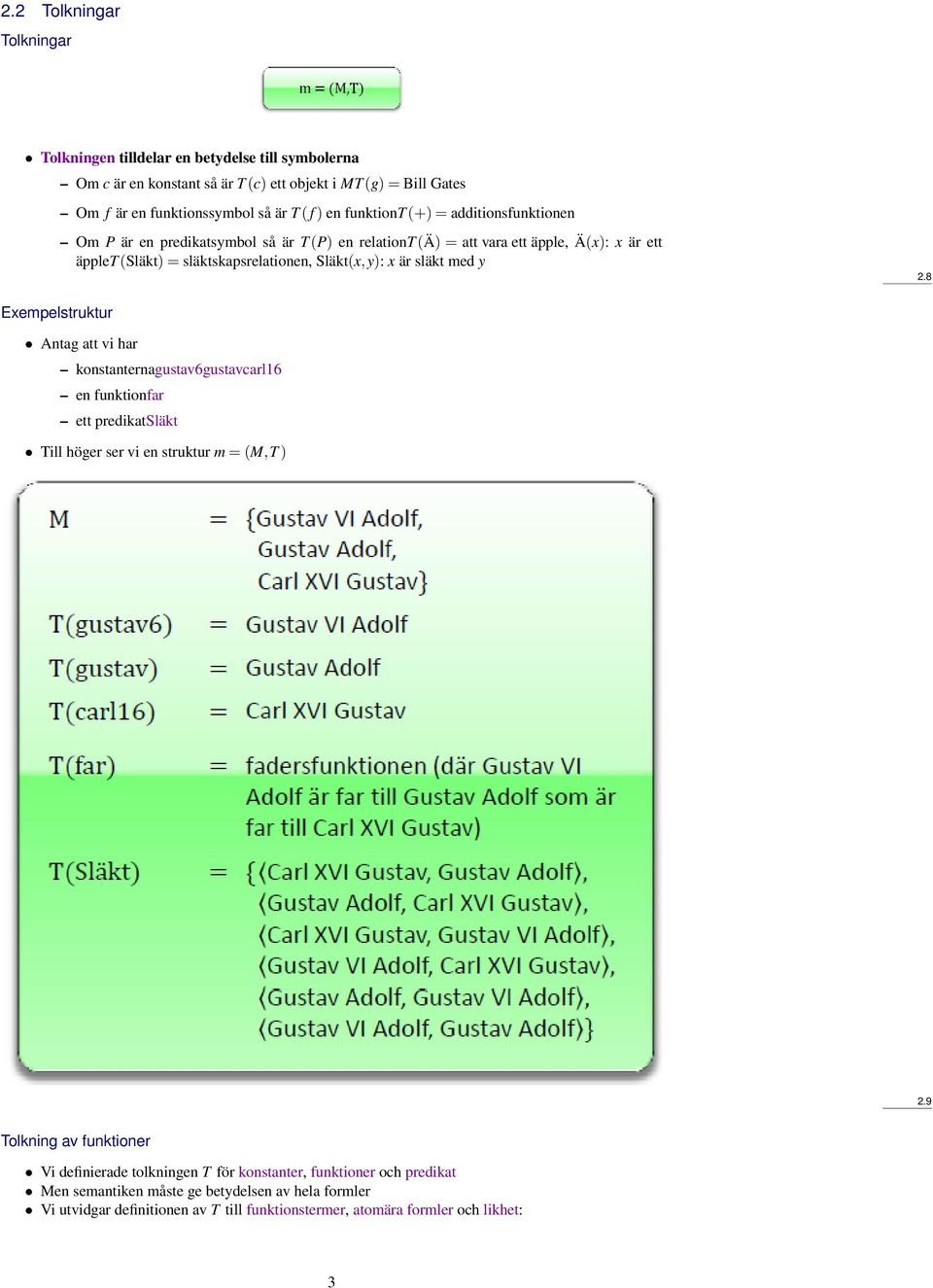 släkt med y 2.8 Exempelstruktur Antag att vi har konstanternagustav6gustavcarl16 en funktionfar ett predikatsläkt Till höger ser vi en struktur m = (M,T ) 2.