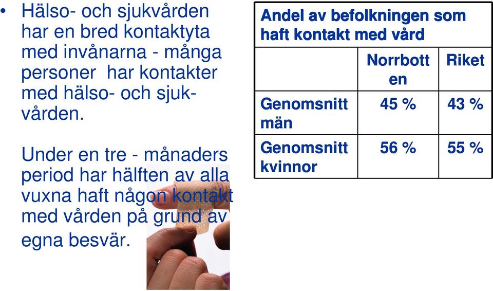 Under en tre - månaders period har hälften av alla vuxna haft någon kontakt med