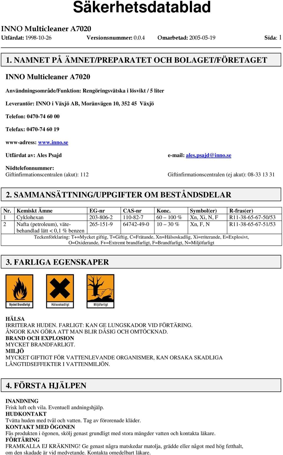 Telefax: 0470-74 60 19 www-adress: www.inno.se Utfärdat av: Ales Psajd e-mail: ales.psajd@inno.
