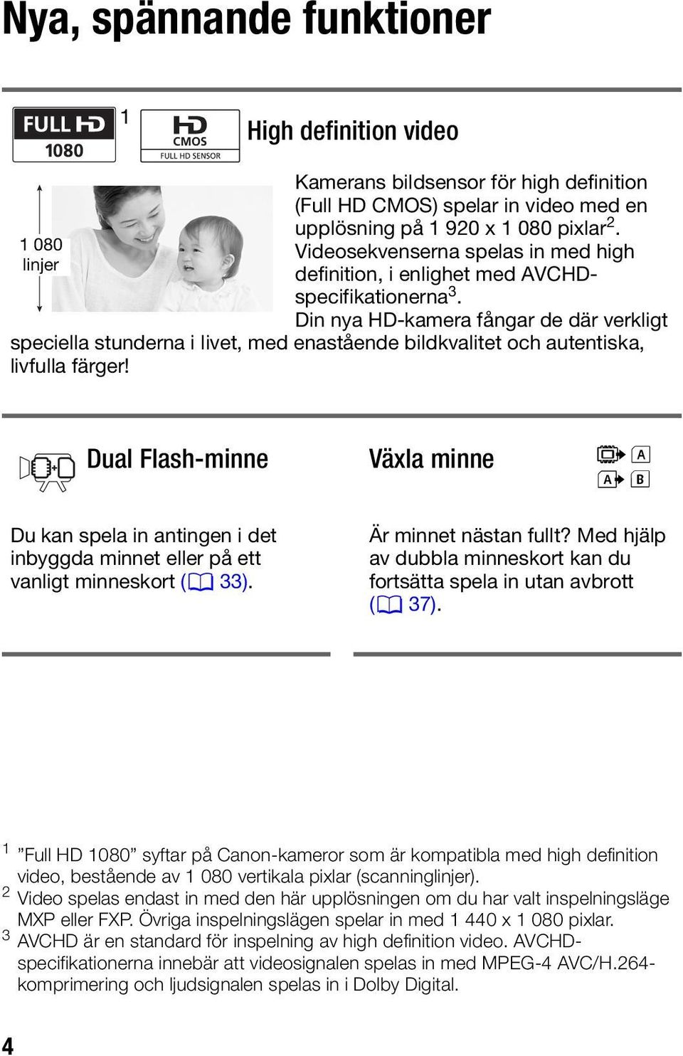 Din nya HD-kamera fångar de där verkligt speciella stunderna i livet, med enastående bildkvalitet och autentiska, livfulla färger!