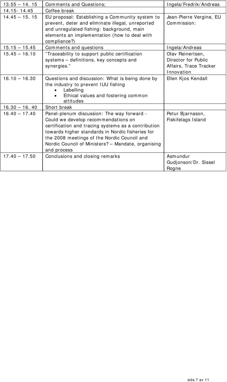 implementation (how to deal with compliance?) 15.15 15.45 Comments and questions Ingela/Andreas 15.45 16.
