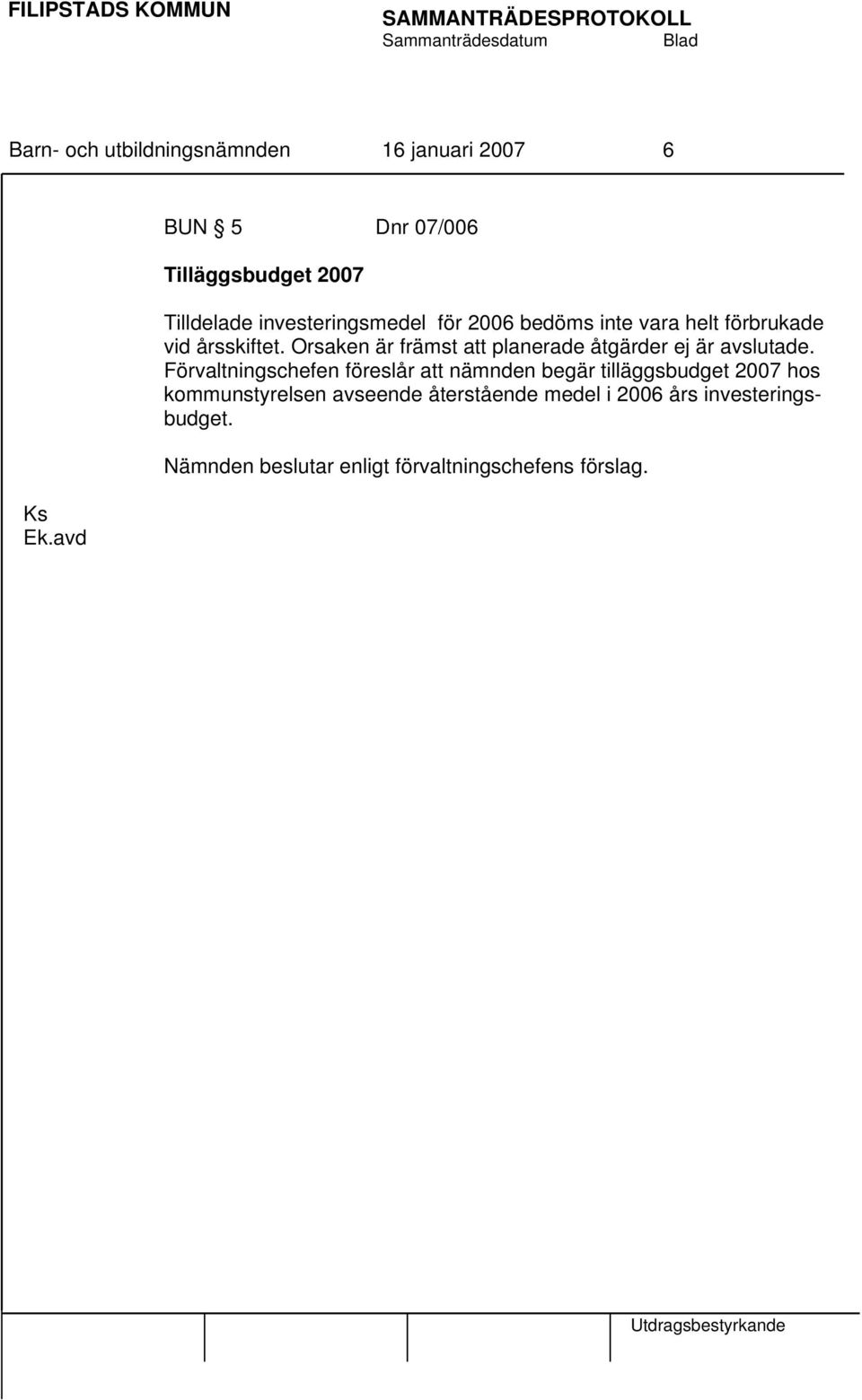 förbrukade vid årsskiftet. Orsaken är främst att planerade åtgärder ej är avslutade.