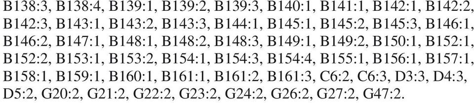 B152:1, B152:2, B153:1, B153:2, B154:1, B154:3, B154:4, B155:1, B156:1, B157:1, B158:1, B159:1, B160:1,