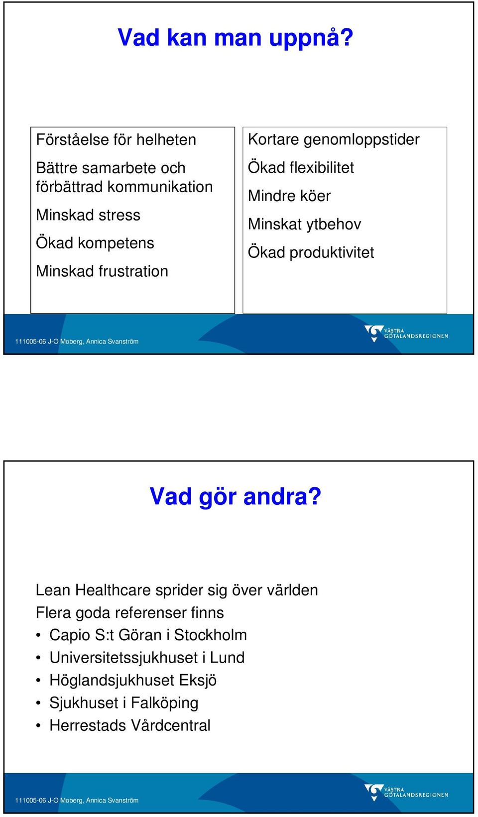 frustration Kortare genomloppstider Ökad flexibilitet Mindre köer Minskat ytbehov Ökad produktivitet Vad gör