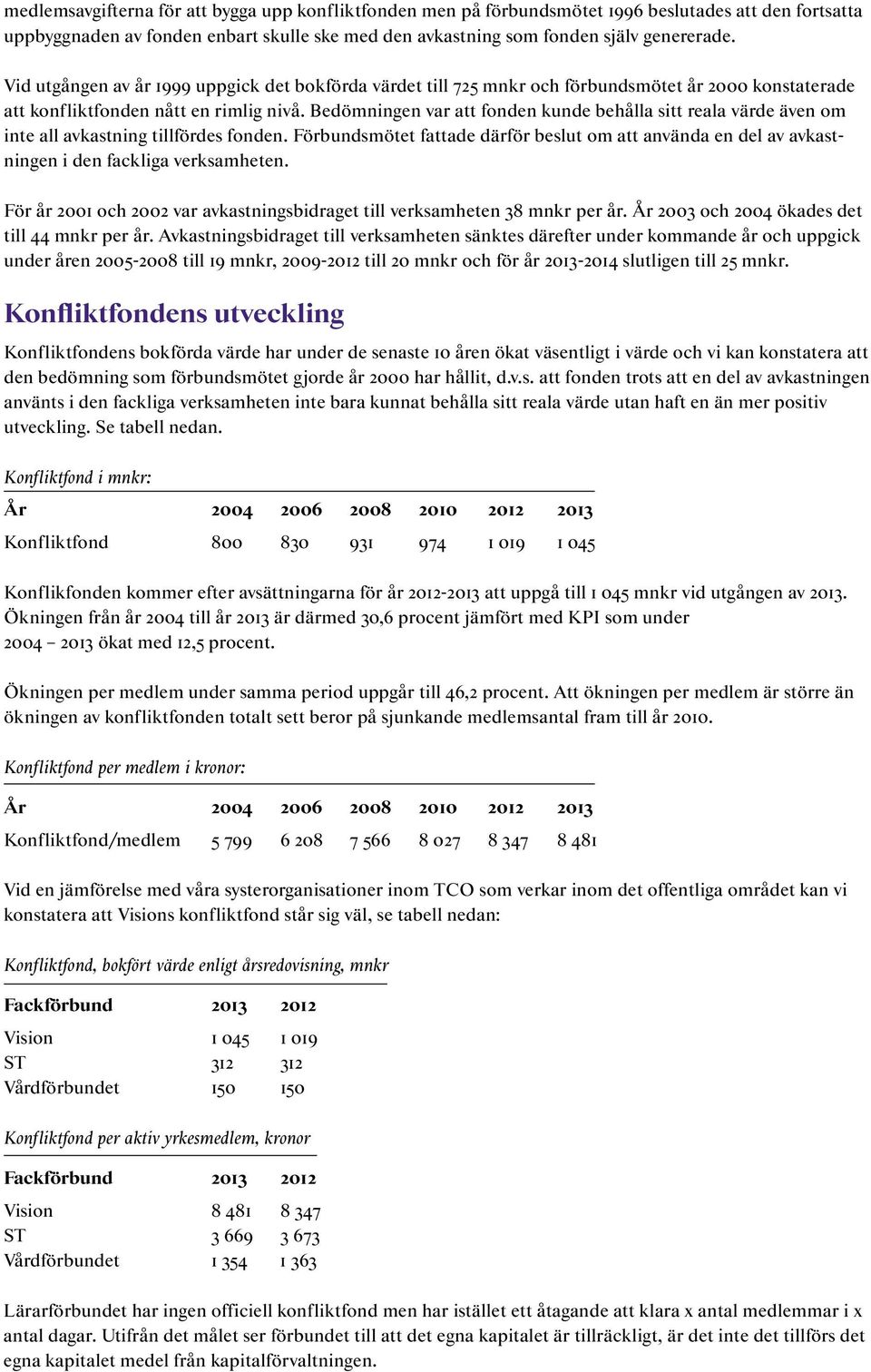 Bedömningen var fonden kunde behålla sitt reala värde även om inte all avkastning tillfördes fonden. Förbundsmötet fade därför beslut om använda en del av avkastningen i den fackliga verksamheten.