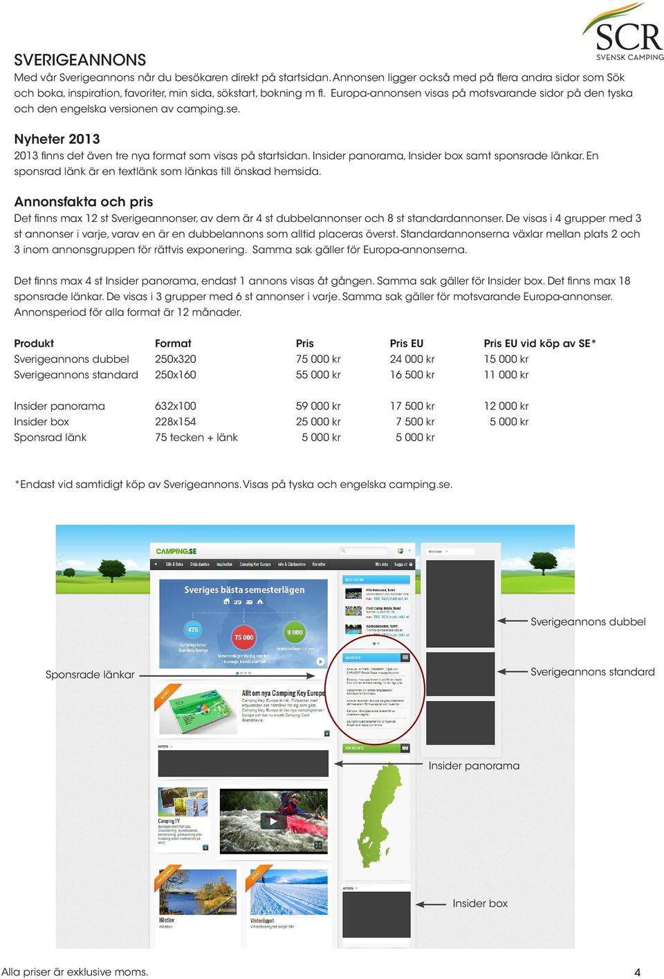 Insider panorama, Insider box samt sponsrade länkar. En sponsrad länk är en textlänk som länkas till önskad hemsida.