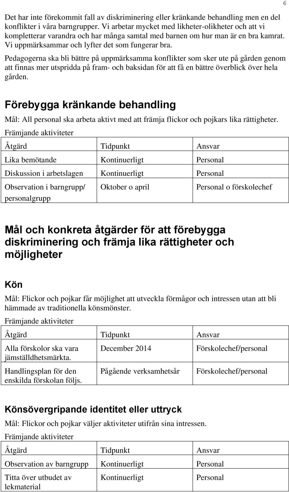 Pedagogerna ska bli bättre på uppmärksamma konflikter som sker ute på gården genom att finnas mer utspridda på fram- och baksidan för att få en bättre överblick över hela gården.