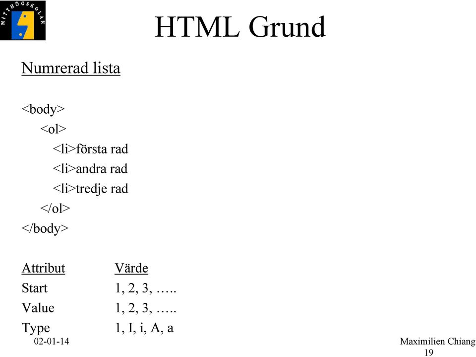 Attribut Start Value Type Värde 1,