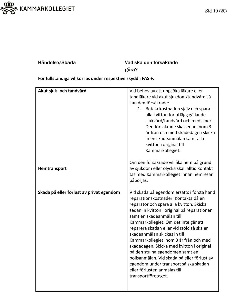 Betala kostnaden själv och spara alla kvitton för utlägg gällande sjukvård/tandvård och mediciner.