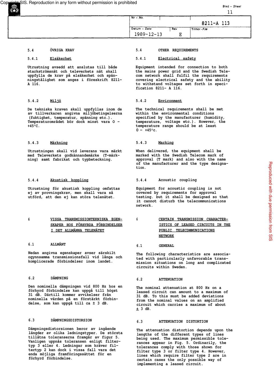 and the ability to withstand voltages set forth in specification 82- A 6. 5.4.
