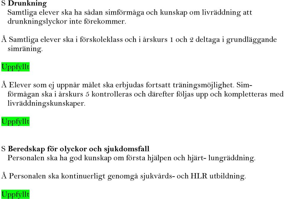Å Elever som ej uppnår målet ska erbjudas fortsatt träningsmöjlighet.