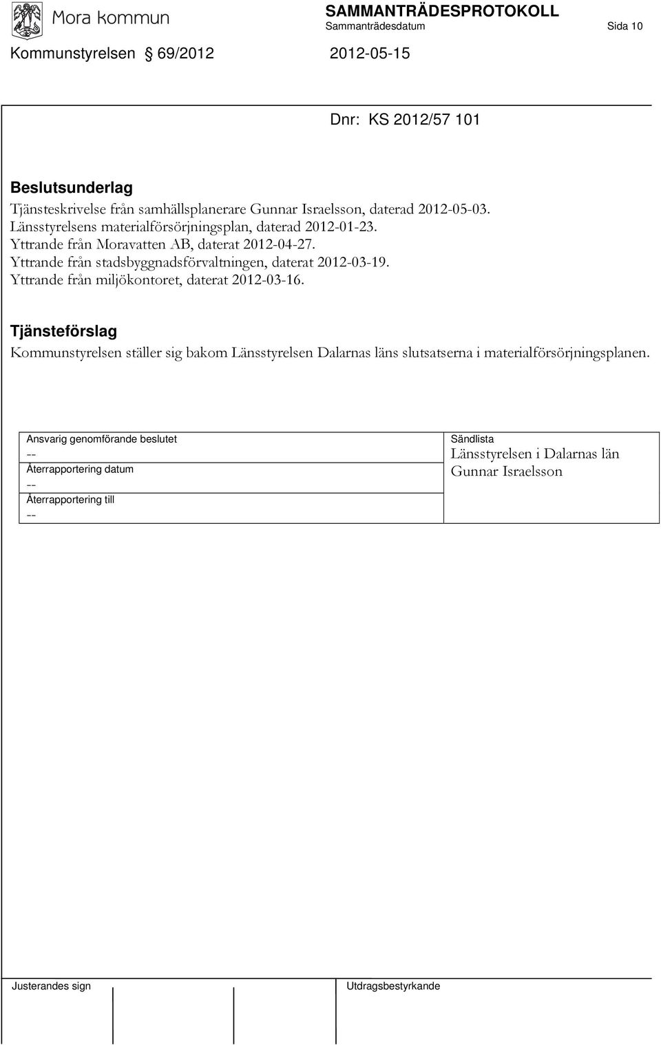Yttrande från stadsbyggnadsförvaltningen, daterat 2012-03-19. Yttrande från miljökontoret, daterat 2012-03-16.