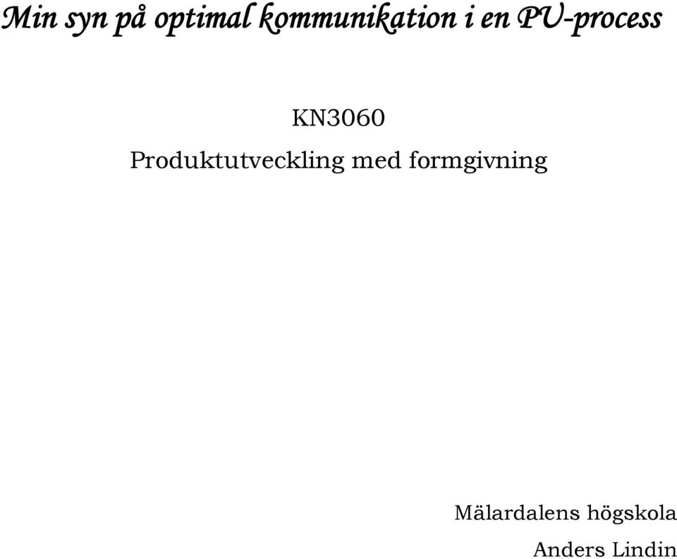 KN3060 Produktutveckling med