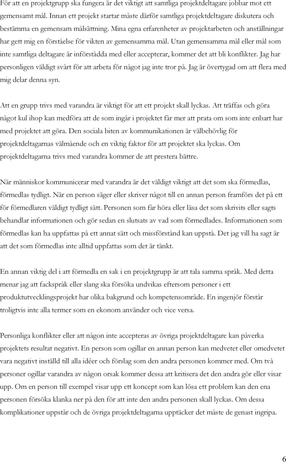 Mina egna erfarenheter av projektarbeten och anställningar har gett mig en förståelse för vikten av gemensamma mål.