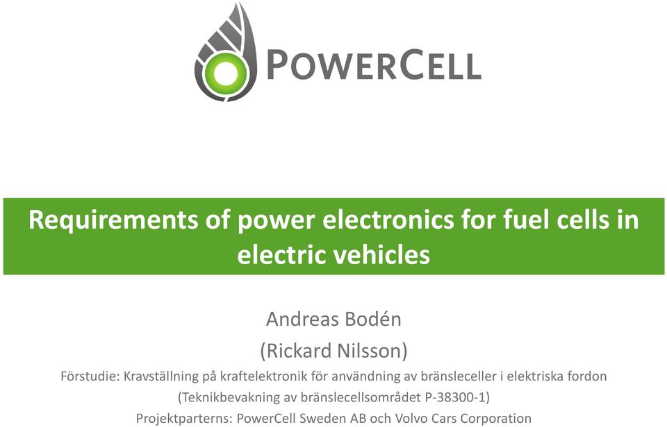 användning av bränsleceller i elektriska fordon (Teknikbevakning av