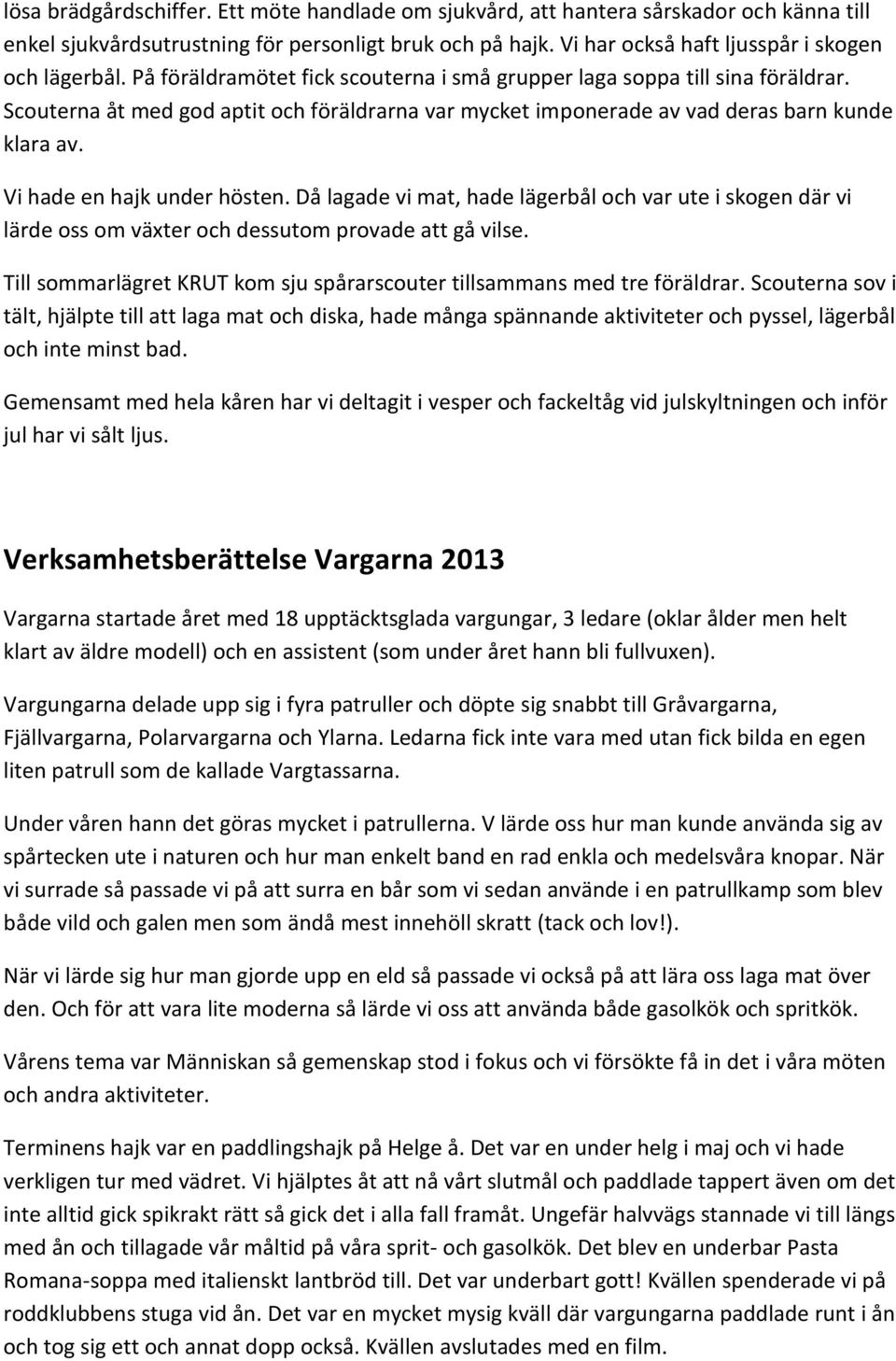 Vi hade en hajk under hösten. Då lagade vi mat, hade lägerbål och var ute i skogen där vi lärde oss om växter och dessutom provade att gå vilse.