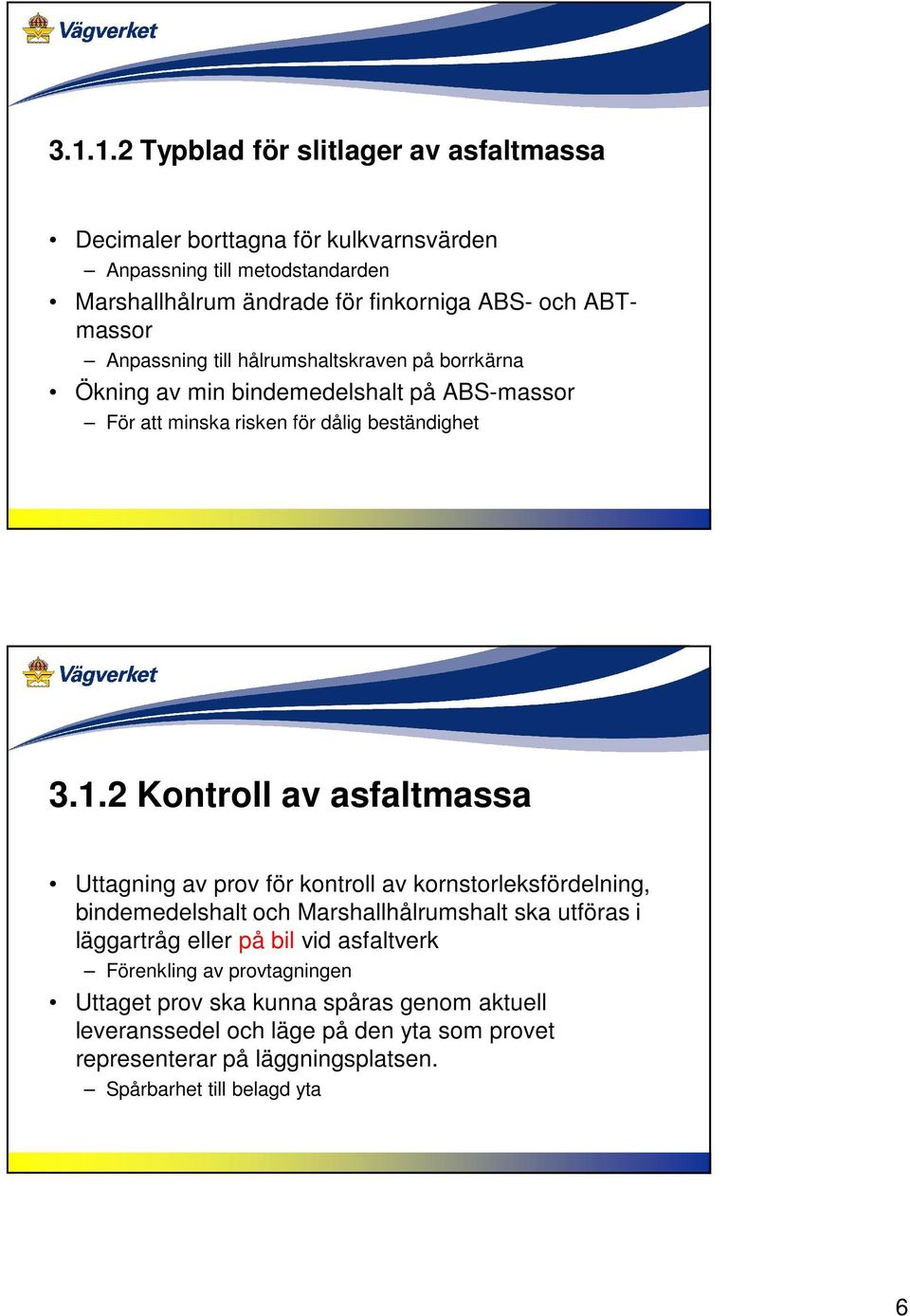 2 Kontroll av asfaltmassa Uttagning av prov för kontroll av kornstorleksfördelning, bindemedelshalt och Marshallhålrumshalt ska utföras i läggartråg eller på bil vid