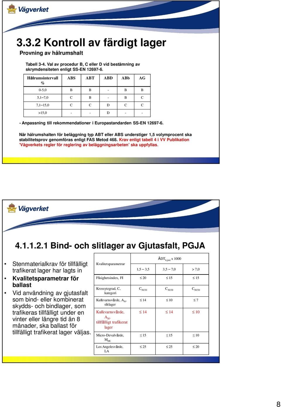 När hålrumshalten för beläggning typ ABT eller ABS understiger 1,5 volymprocent ska stabilitetsprov genomföras enligt FAS Metod 468.