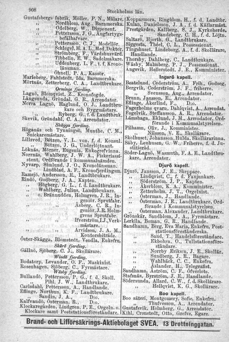 00 "00' ;B~t~~n, '. S~ltaröl Angsvik, un 908 Stockholms län. Gustafsbergs fabrik:, MöHer, r. No, Mä~are:' Kopparmol"ll;' Ringblom, H., f.do ooland~~r.,;." Nbrdblom, :A:ug.,Barnmorska.