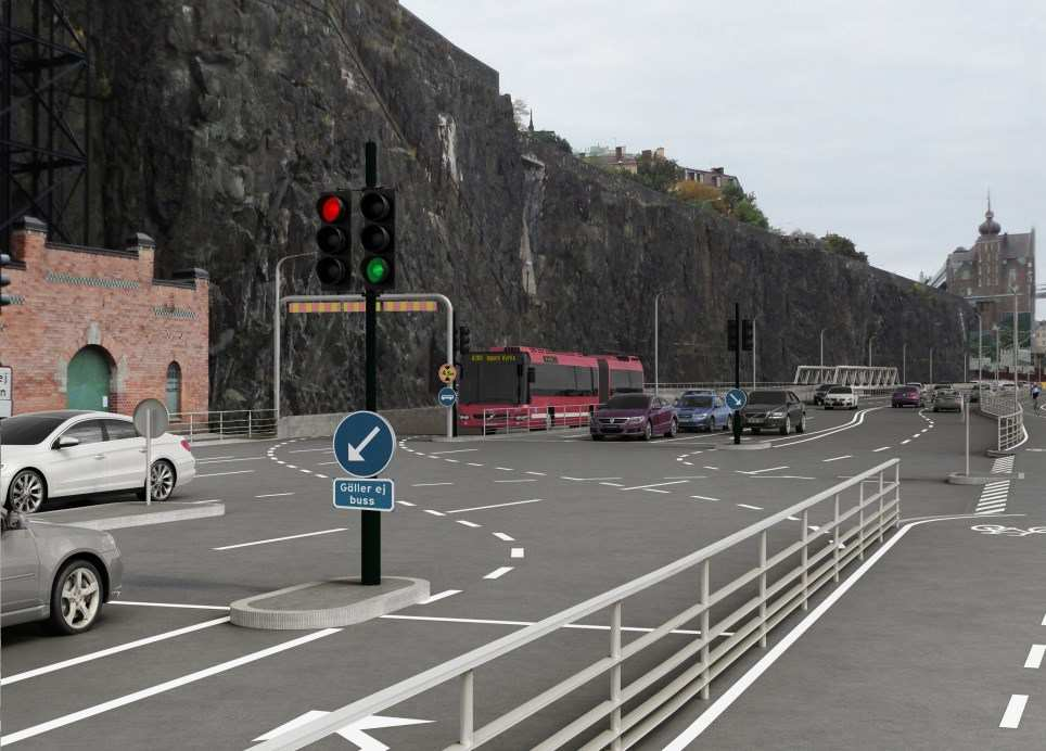 Sida 38 (65) körbana och på så sätt ges fritt utrymme vid sidan av bussen vid utrymning, dels för att slippa en korsningspunkt mellan inkommande och utgående bussar inne i terminalen.