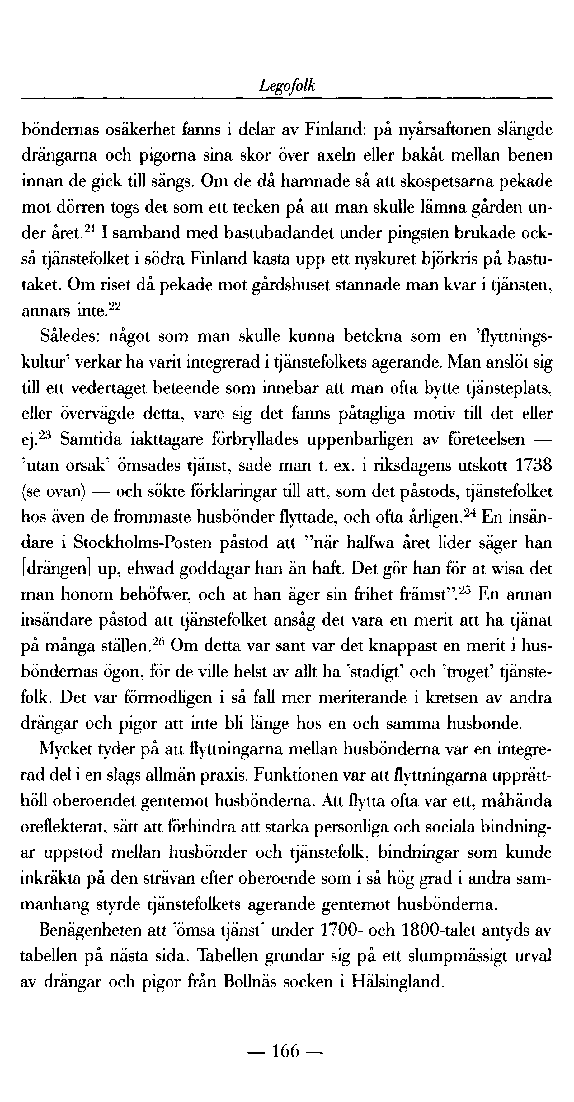 Legofolk böndernas osäkerhet fanns i delar av Finland: på nyårsaftonen slängde drängarna och pigorna sina skor över axeln eller bakåt mellan benen innan de gick till sängs.