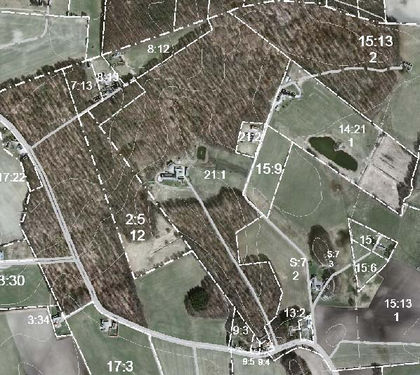 > SKOGSKARTA Fastighet: Tolånga 21:3 Församling: Lövestad Kommun: Sjöbo Län: Skåne län Upprättad år: 2012 Planläggare: Skog och Lantbruk Utskriftsdatum: 2012-08-11 1 > 3 > v 2 4 > 5 N t. Vollsjö t.