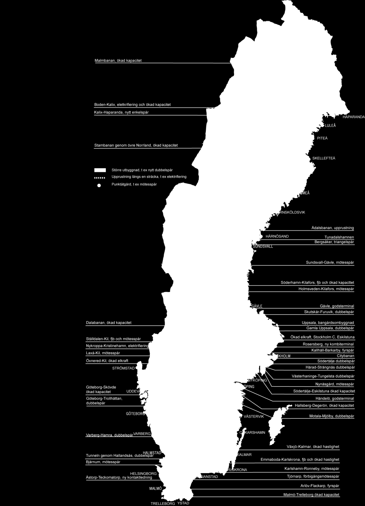 Figur 4.15 Investeringar i järnvägsnätet 2010-2021 4.2.2 Ledig kapacitet för godstrafik 2050 I denna analys har den metodik för att beräkna kapacitetsutnyttjande som beskrivs i avsnitt 3.4 använts.