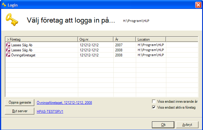 3. Logga in i HogiaLön Plus För att gå vidare med att arbeta i HogiaLön Plus markerar du aktuell databas och