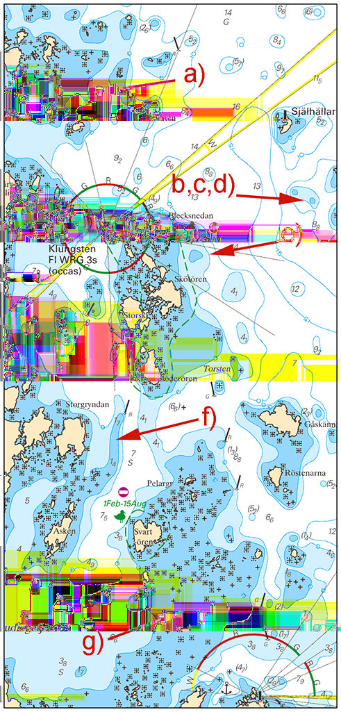 2016-05-19 7 Nr 599 Stryk djup 4,7 m och ändra 3 m djupkurva enligt sjökortsbild a) 60-34,04N 018-02,30E Ersätt djup 4,1 m med 3 m djupkurva enligt sjökortsbild b) 60-33,41N 018-05,106E Ersätt djup