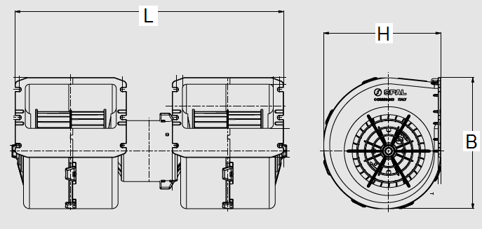 Dubbelradialfläktar, serie 008- & 009- SP 3000 0463 008-A45-02 310x128x113 mm / 3-F 690 m³/h / 15,1 A SP 3000 0452 008-A45-02 310x128x113 mm / 1-F 690 m³/h / 15,1 A 008-A46-02 310x128x113 mm 600 m³/h