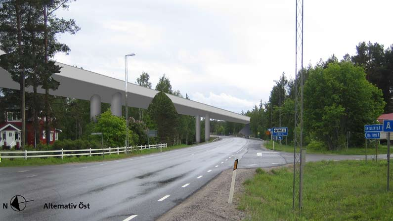 Norrbotniabanan järnvägsutredning 120 Utställningshandling Skellefteå flygplats Alternativ Sfp innebär att spåret måste ligga i skärning förbi flygplatsen för att inte störa flygtrafiken.