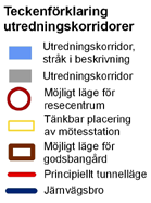 i allmänhet bedöms sedimenten ha måttliga djup. Värdefulla eller svåra passager Figur 8.7.3 Karta över alternativ Väst från Skellefteå och norrut. Figur 8.7.4: De västliga korridorerna ansluter till befintlig järnväg vid bron över Skellefteälven.