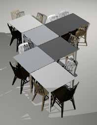Flex är en stapelbar stol och tålig bordskollektion i många olika storlekar för såväl privat som offentlig miljö. Bordsskivan är gjord i laminat och finns i färgerna vit, grafit och ljusgrå.