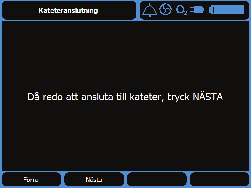 Steg 30 Välj bärargaskälla När man kommer till Skärmen Inställningar kommer pumpen att startas om automatiskt. Använd pilknapparna för att välja önskad bärargaskälla.