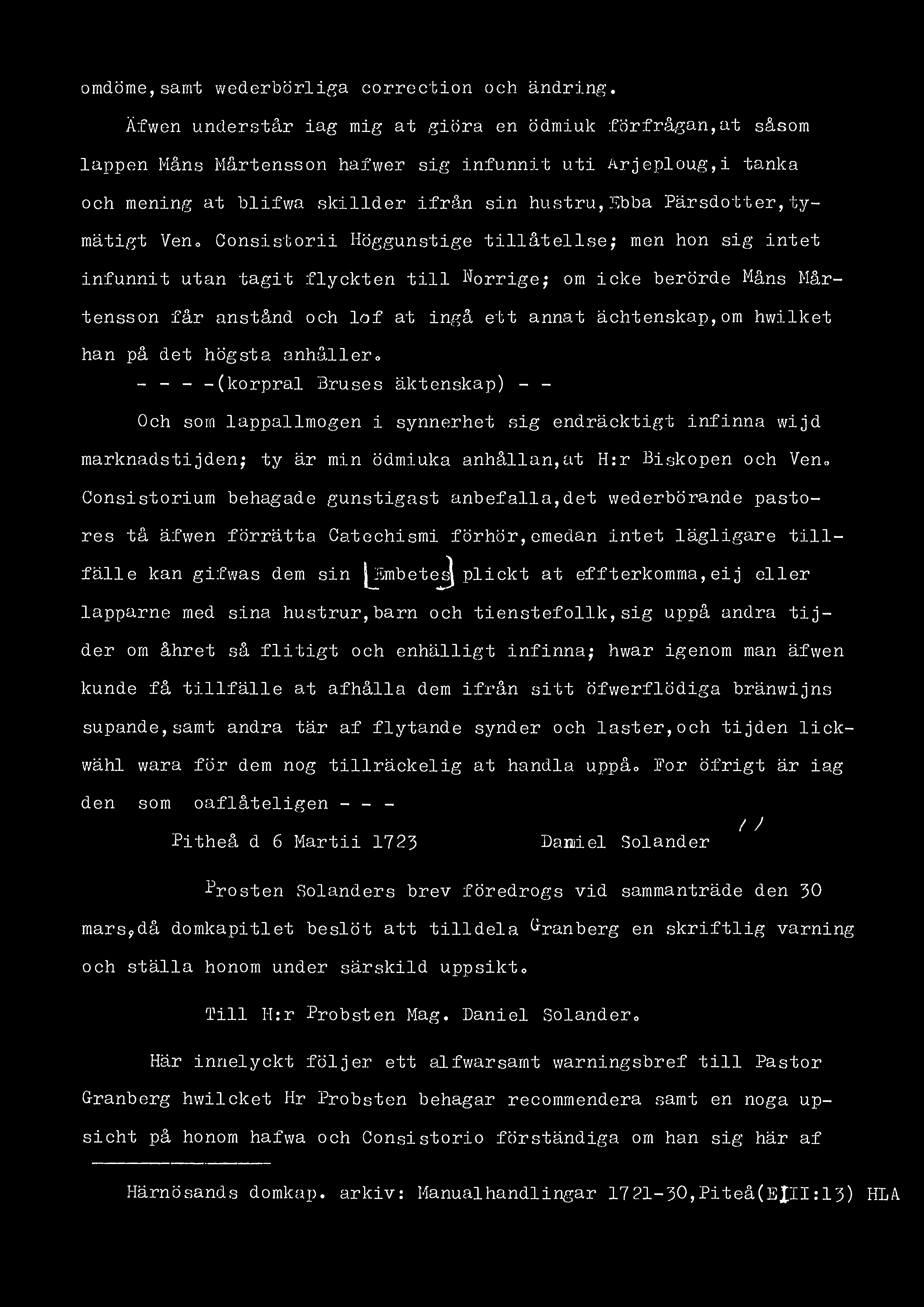 omdöme,samt wederbörliga correction och ändring.
