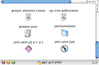 Allmän information För att läsa dokumentationen (För Macintosh ) 1 Starta Macintosh -datorn. Sätt in Brother CD-ROM-skivan som är märkt Macintosh i CD-läsaren. Följande fönster öppnas.