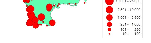 Fig. 39. Kanadagåsens utbredning i södra Sverige vid inventeringen i januari 213. The distribution of Canada Geese in southern Sweden at the census in January 213.