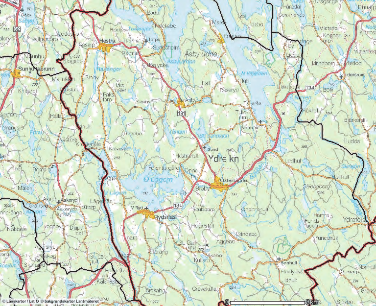 Ydre Elfiskade lokaler i Ydre kommun 2003-2005. 1 Häradsbäcken. 2 Bulsjöån. 3 Skrivarmoån. 4 Silverån.