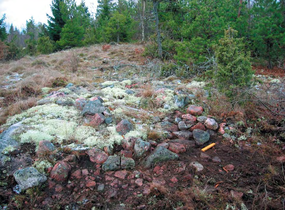 Fig. 3a. Stensättningen objekt 3 innan rensning av kant. Foto: Wivianne Bondesson. Fig. 3b.