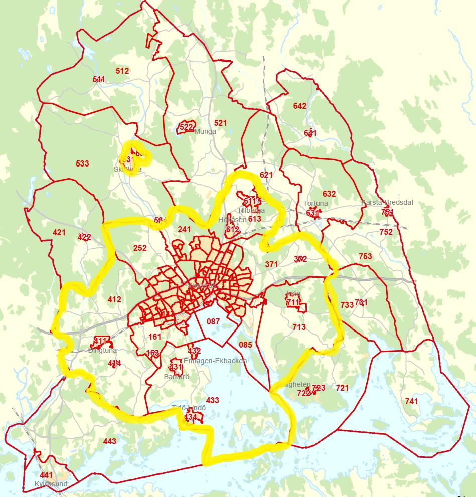 Zon 1 Av kartan framgår den zon-indelning som ligger till grund för ersättningsnivåerna. Se även de detaljerade kartorna, där nyckelkoderna framgår tydligt, bifogade i Tendsign.