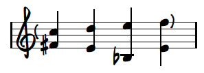 Jag tar med de första fyra tonerna från tonartens skala vilket i det här fallet blir C D E F från C durs joniska skala eftersom det känns som en enkel idé.