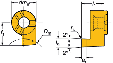 PARTNG AND GROOVNG CoroCut M nserts AVSTCKNNG OC SPÅRSVARVNNG CoroCut M Skär CoroCut M skär Axiell spårsvarvning M-09FA A-svängd M-09F -svängd A-svängd -svängd Toleranser, (in.): a= l +0.05/-0 (+.