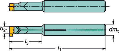 PARTNG AND GROOVNG CoroCut M oring bars CoroCut M Svarvboar Cylindrisk Med spår för EasyFix-hylsa Alla med invändig skärvätsketillförsel Mått i omdia.