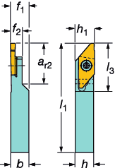 PARTNG AND GROOVNG CoroCut XS Shank holders AVSTCKNNG OC SPÅRSVARVNNG CoroCut XS Skafthållare CoroCut XS skafthållare SMALR/L Mått i Mått i tum Dimensioner, Skär i högerutförande, för användning med