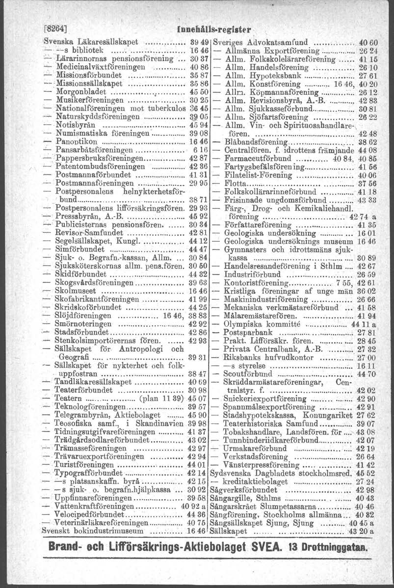 4286 [8264) InnehlUls.reglatl'r Svenska Läkaresällskapet.... 3949 Sveriges Advokatsamfund 4060 '--~-s bibliotek...... 1646 - Allmänna Exportförening 2624 ;;':"':.