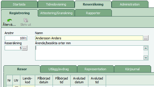 Historia - se gamla reseräkningar Klicka på knappen Historia för att se historiska reseräkningar.